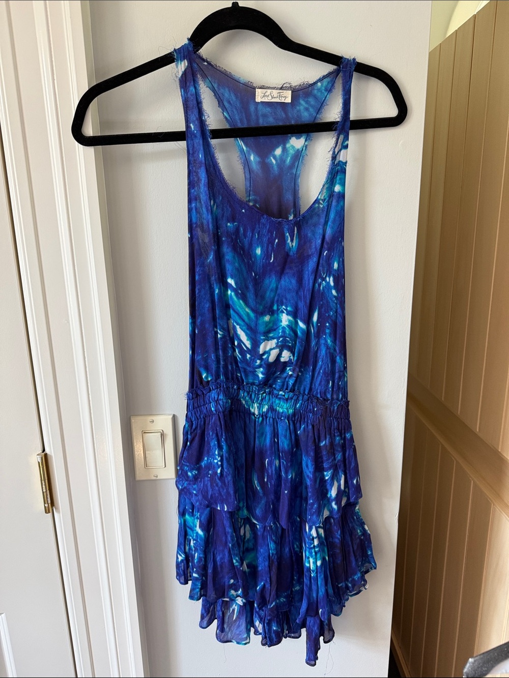 Vintage LoveShackFancy Blue Tie-Dye Mini Dress